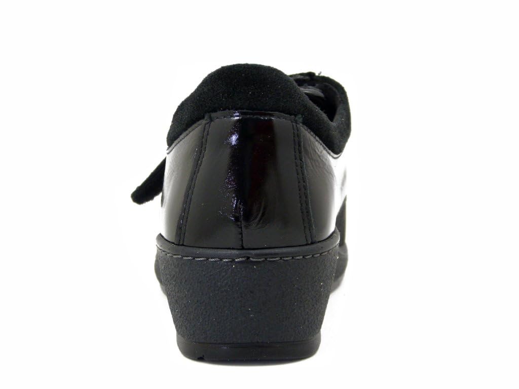 Cinzia Soft Scarpe Donna Ortopediche Sanitaria in Pelle e Tessuto Elasticizzato Nero con Strap, Zeppa Bassa, Plantare Estraibile, 51107D