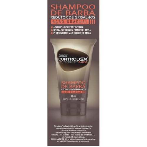 Grecin Control GX Shampoo para Barba, Redutor de Grisalhos, Ação Gradual, Aparência Natural, 118ml