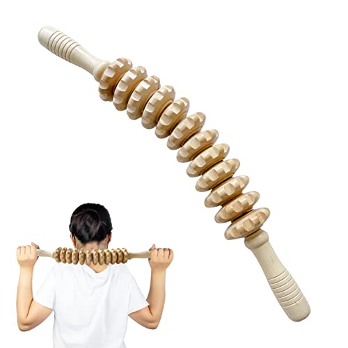 MassagegeräT Holz RüCken Holz Massageroller Cellulite Mit Griff Zum LöSen Tiefer Gewebe,Geeignet Für Nacken,Beine,RüCken,KöRper,1 StüCk,NatüRliche 12 drehbare Holzfarbe 44cm