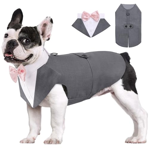 AOFITEE Hund Smoking Hund Anzug & Bandana Set, Hunde Hochzeit Party Suit Hundefliege Shirt Vest, Haustier Anzug Kostüm Hunde Kleidung mit Abnehmbarer Fliege für Halloween, Christmas,M