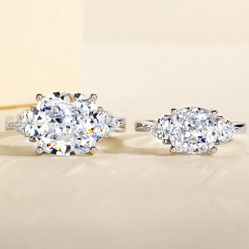 3ct-7ct Cubic Zirconia 3 Stones Engagement Rings 5A Grade Simulated Diamond Cushion Cut/Emerald Cut/Asscher Cut/Heart Cut CZ Anniversary Promise Wedding Rings for Women4