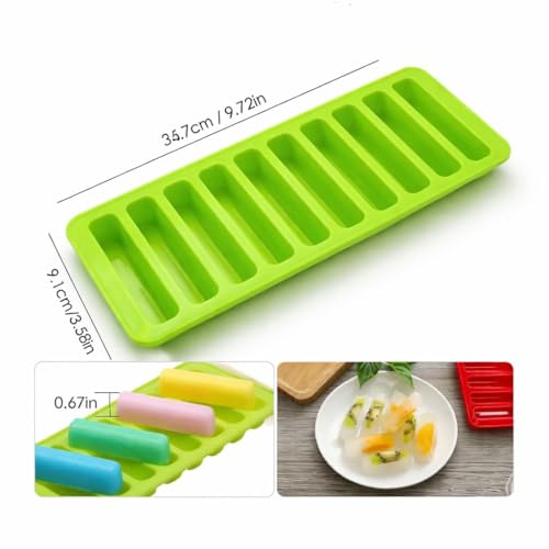 Image of Silicone Ice Cube Tray Mould for Water Small Rectangle Shapes ice-Cube Tray for Water Bottle Freezer Cocktail Whiskey Coffee Fruit Juice for Cocktail & Bourbon - (Green, Standard, Rectangular)