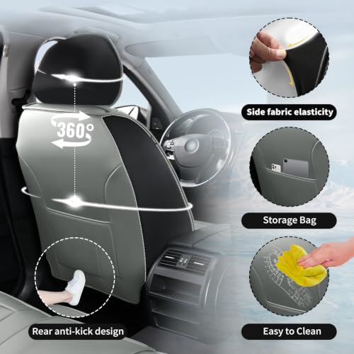 Image of Fit Outback Car Seat Covers Compatible with Subaru Outback 2010-2025 2026 - Premium Breathable Leather,Airbag Compatible,Waterproof All-Weather Seat Cushion Protector, 2 Front Seat Gray&Black
