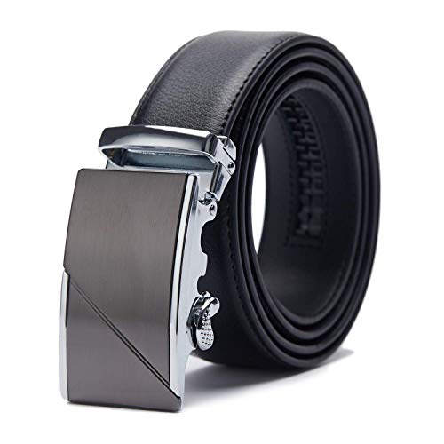 Preisvergleich Produktbild TANGCHAO Gürtel Herren Ledergürtel Ratsche Automatikschließe Business Anzug Gürtel 35mm Breit Schwarz Verbessertes Material 7-HEI-ZD 135CM