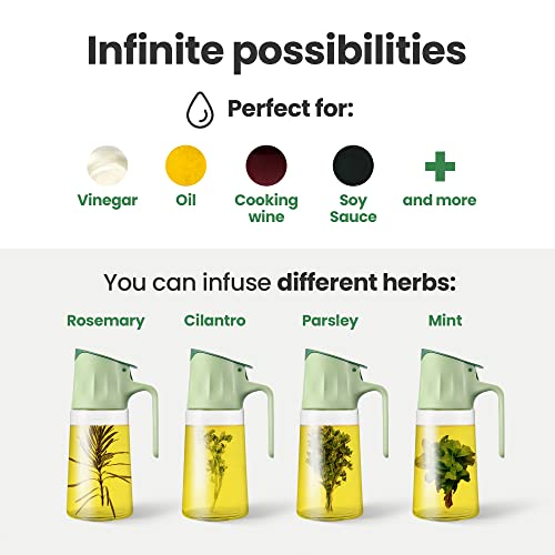 Novart Cooking Oil Dispenser Bottle For Kitchen - Olive Oil Dispenser And Infuser Bottle - 17Oz Oil Bottle - Drizzle Soy Sauce, Coffee Syrup, And Dressing - Drip-Free And Auto-Open Lid - Green #TOP4