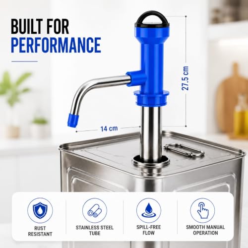Image of Manual Hand Pump for Oil, Fuel and Other fluids for Kitchen, Garage, Useful for 15 litres Tin Cans, Bottle Fuel Transfer, Oil Dispenser Pump (Stainless Steel)