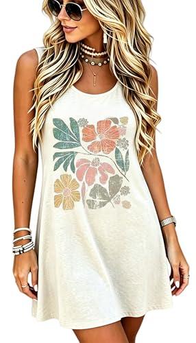 Image of LLHXRUI Sundresses for Women Sleeveless Boho Summer Dress Elegant Vacation Tank Dresses Casual Tunic Short Sun Dress