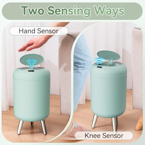 Image of Automatic Motion Sensor Bathroom Trash Can Touchless,3 Gallon /11L Smart Garbage Bin,Mini Trash Can with Removable Legs for Toilet,Kitchen,Bedroom,Office,Smart Plastic Electric Garbage Cans-Blue