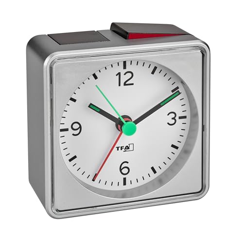 TFA Dostmann Wecker analog mit Licht Push, 60.1013.54, lauter Alarm, geräuschloses Quarz-Uhrwerk, mit Hintergrundbeleuchtung, leuchtende Zeiger,...