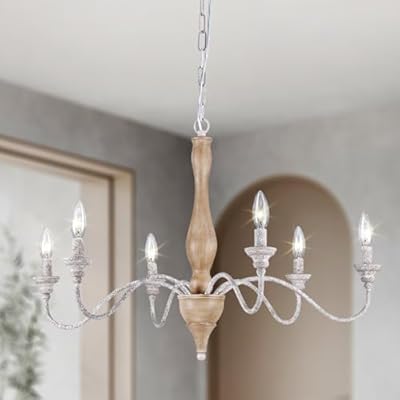 ZIRALIO 6-Lights French Country Chandelier 30" Farmhouse Rustic Distressed Wood Chandelier Vintage Modern Candle Style Wooden Chandeliers for Dining Room, Living Room, Kitchen Island, Bedroom