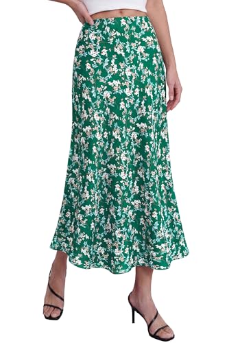 Image of BTFBM Satin Skirts for Women Trendy 2026 Summer Fall | High Waisted A-Line Leopard Print,Floral Print, Business Casual,Cocktail,Wedding Guest,Long Silk Midi Skirt