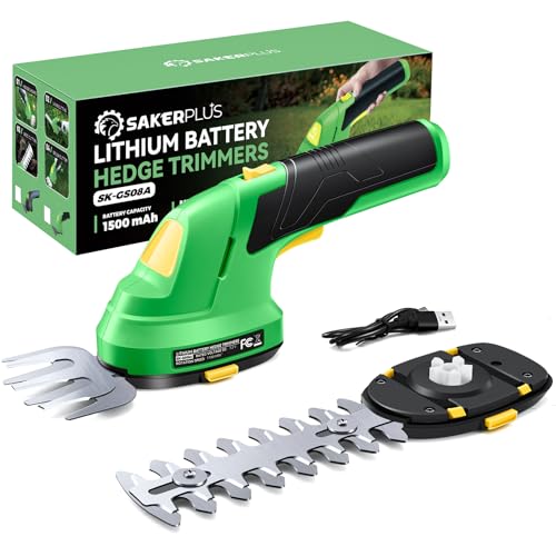 SakerPlus Cordless Grass Shears & Hedge Trimmer - 2-in-1 7.2V Electric Bush Trimmer, Lightweight...