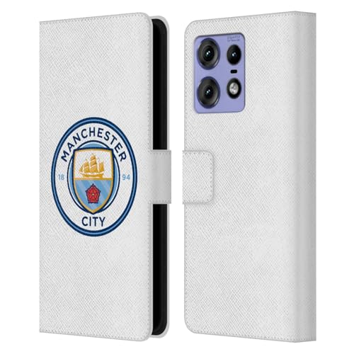 Head Case Designs Officially Licensed Manchester City Man City FC Plain Full Colour Badge Leather Book Wallet Case Cover Compatible with Motorola Edge 50 Pro