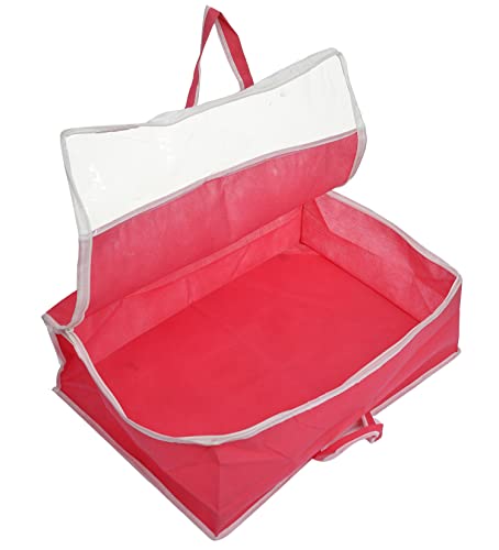 Image of Heart Home Multiuses Non-Woven Clothes Storage Bag /Wardrobe Organizer /Saree Cover With Top Tranasparent Window (Pink)
