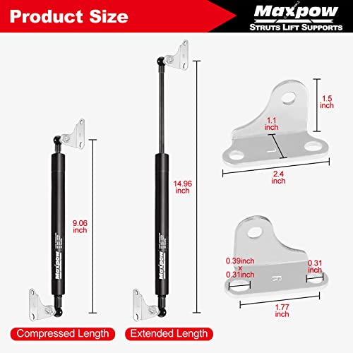 Maxpow 15 Inch 120 Lb Gas Spring Struts With L-Type Mounting Brackets, 15" 120 Pound Lift Support Springs For Rv Bed/Window/Basement Door/Trap Door/Awning (Applicable For 105-135 Lbs Lids) #TOP1