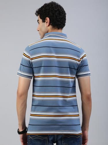 Image of Classic Polo Men's Half Sleeve Polo Neck Slim Fit Striped T-Shirt