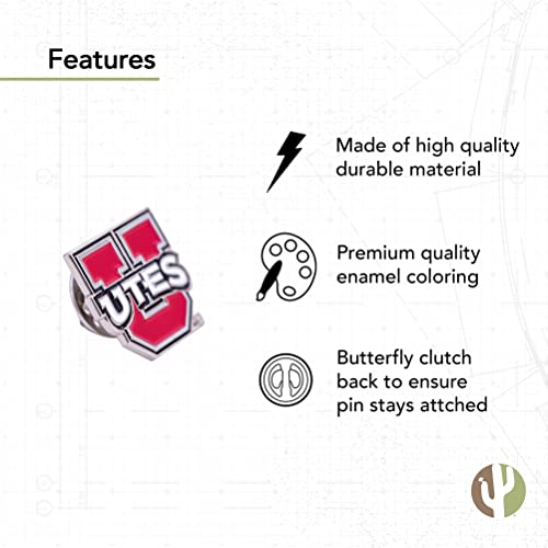 Image of Desert Cactus University of Utah Lapel Pin UTAH Utes Made of Metal for Formal Wear, Bag and Hat Jewelry, and Tie Tack