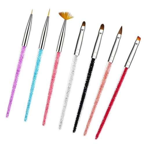 Nail Art Liner Brush Set, DIY Gel Nail Design Painting Tools for Home Salon, Dotting Brushes with Glitter Handles, 7 Piece