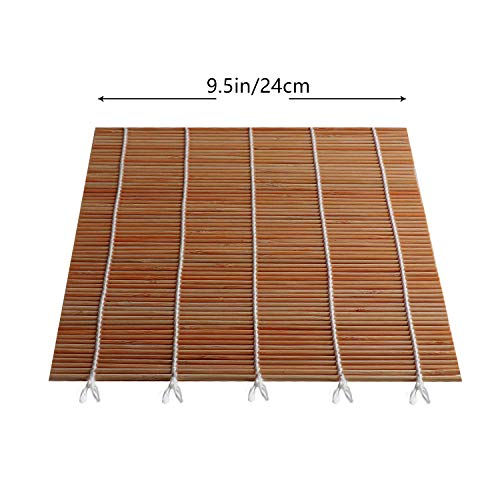 Bamboo Sushi Rolling Mat with 2 Pairs of Chopsticks Natural Bamboo 9.5\"x9.5\" 2 PCS Sushi Making Set Brown…