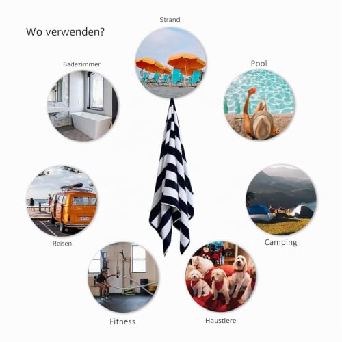 LULUHOME Übergroßes Plüsch-Strandtuch – Flauschige Baumwolle, 91,4 x 178,8 cm, Marineblau gestreift, Pool-Handtuch… – Ansicht 5
