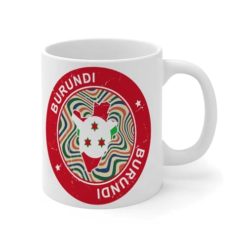 Mug Burundi de 325 ml - Motif drapeau coloré - Couleur vive - Jolie tasse à café - Cadeau de départ à la retraite pour femme - En céramique - Blanc