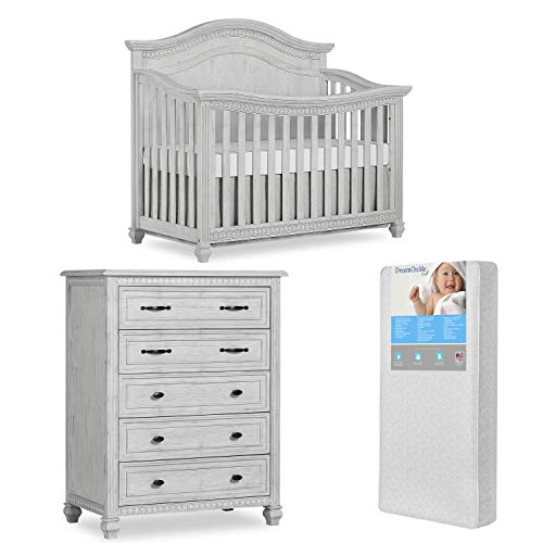 Evolur Madison 5 in 1 Curved Top Convertible Crib & Tall Chest with Free 260 Coil Crib & Toddler Mattress