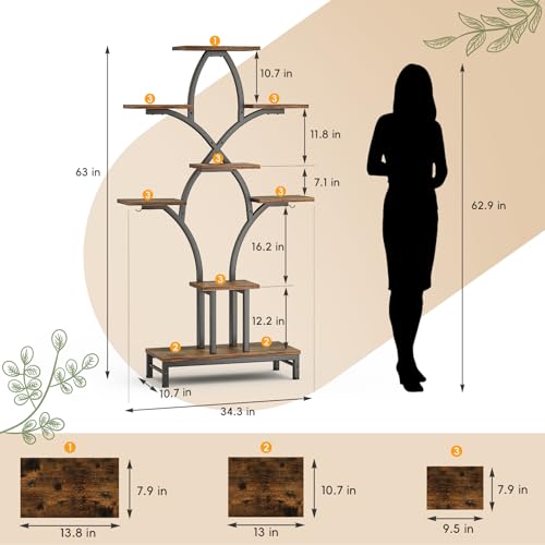 Image of Plant Stand Indoor with 4 Grow Lights - 63 inch Tall Plant Shelf- 8 Tiered Corner Plant Flower Stands Display Shelves for Home, Patio (Brown)