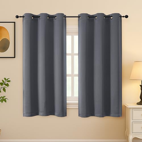 Image of Simplebrand Grey Curtains for Bedroom 54 Inch Length 2 Panels Set, Room Darkening Thermal Insulated Energy Saving Curtains for Nursery, Grommet Solid Soft Window Treatment Drapes, W40 x L54
