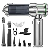 Aspirador de Mano, 22000Pa Aspiradora sin Cable Coche 4 en 1 con Descarga de Polvo Automática con un Toque, Motor sin Escobillas, 3 Niveles de Succión, para Casa/Coche/Pelo de Mascota, Plata Verde