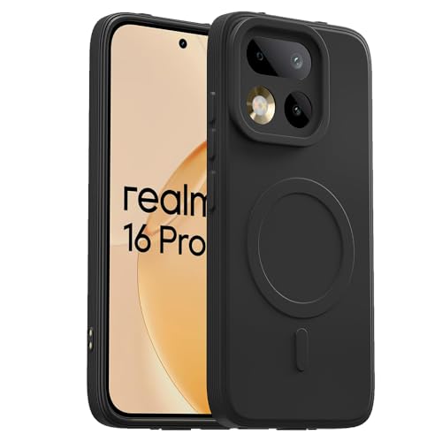 Image of Casotec Back Cover Compatible with Realme 16 Pro 5G | MagFit Ring Design (Non-Magnetic) | Shockproof Case | Anti-Slip Grip | Raised Camera Edges | Protective Case for Realme 16 Pro 5G (Matte Black)