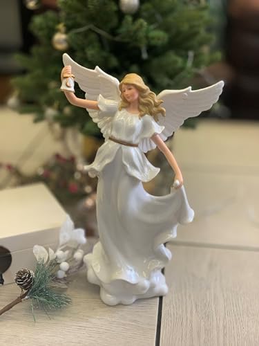 Figurine d'ange priant porcelaine blanche LED 32,8 cm pour statuette maison - 5