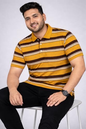 Image of INKKR Plus Size - Men Striped Polo Neck Tshirt