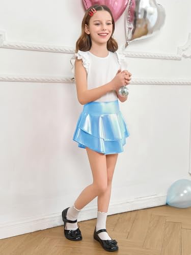 Haloumoning Girls Metallic Skater Skort Kids High Waisted Shiny Dance Scooter Skirt 4-14 Years4