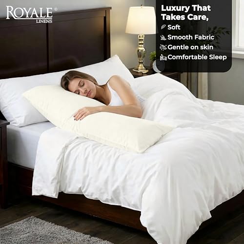 Image of Royale Linens Body Pillow Cover - Double Brushed 1800 Microfiber - 20 inchx54 inch with Hidden Zipper Closure - Wrinkle & Fade Resistant - Super Soft Body Pillowcase 2 Pack (Ivory, Pack of 2)