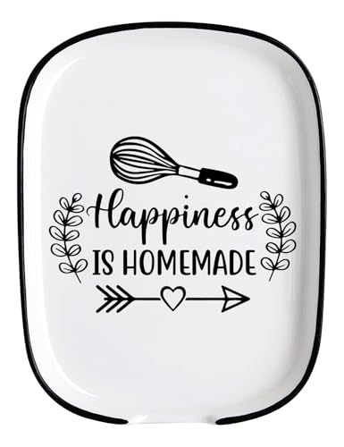 Spoon Fork Rest Happiness Is Homemade Ceramic Heat-Resistant Kitchenware Kitchen Accessory, Suitable for Dinner Party Host, Dining Table, Kitchen Countertop or Stove Top and Gift for Home Chef