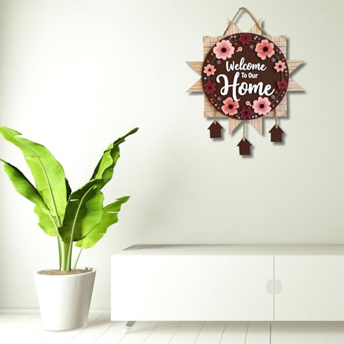 Image of GiftOday Welcome To Our Home Wooden Wall Hanging Decoration Items for Home | Gifts | Wooden Wall Hanger | Wall Decoration for Living Room | Artworks Wall Hangings | Modern Decor Items (18 x 30 CM)
