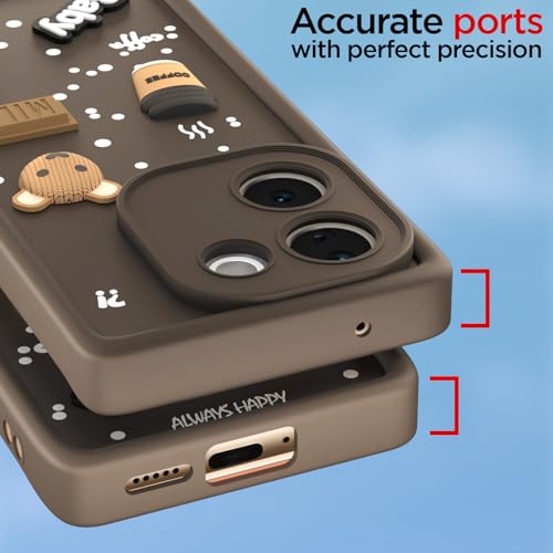 Image of Pikkme Bumper Case for Vivo T3 Pro 5G / iQOO Z9s Pro 5G | Cute Fun Cartoon 3D Bear Silicone Full Body Protection Back Cover (Brown)
