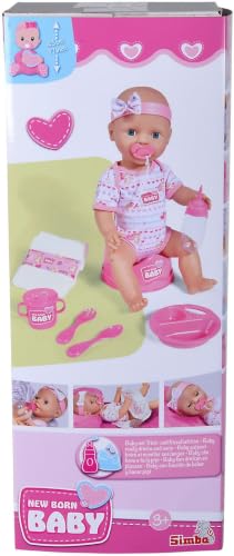 Simba 105039005 - New Born Baby Puppe, für Kinder ab 3 Jahren, Spielpuppe mit Funktionen, kann Trinken und PIPI Machen, 8 Teile, mit Babypuppe & Zubehör