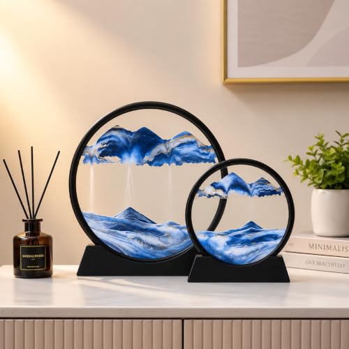 Image of VAAYUT 3D Moving Sand Art Picture Glass Liquid Painting Natural Landscape Showpieces for Home Decor, Antique Gifts for Kids, Office Desktop Decoration, Desk Table Decorative Items, [ Deep Sea Blue ]