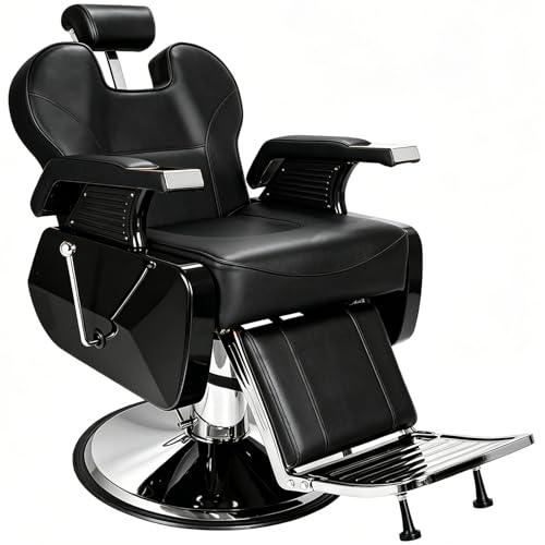 Barber Chair for Home, Modern Hydraulic Salon Chair for Hair Stylist with Enhanced Ergonomic Support, Quick-Assemble, 360° Quiet Swivel, 440LBS Heavy Duty, Black Silver