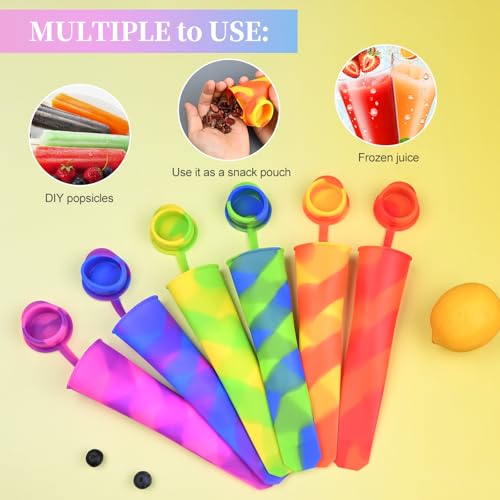 Silicone Popsicle Moulds & Ice Cream Moulds, 10 PCS Reusable Ice Lolly Maker Set with Lids, BPA Free Dishwasher Safe Ice Pop Molds for DIY Cakesicles, Craft Popsicle, Soothing Teethers - Image 6