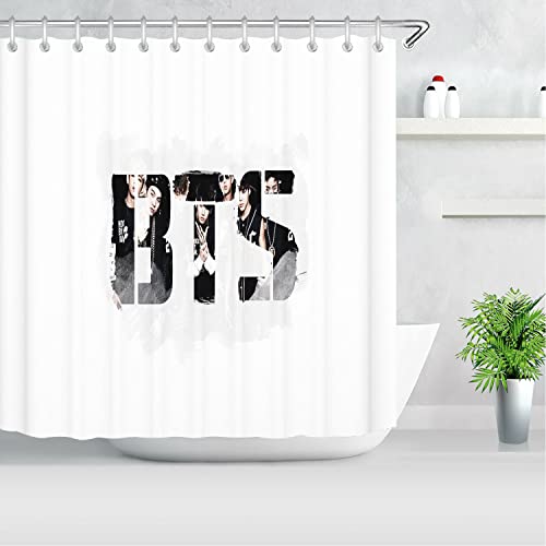SMchwbc Duschvorhang 180x200 180x180 BTS Bangtan Boys Pink Rot Bunt Badezimmerteppich 4-teiliges Set, Shower Curtains Wasserdicht, Dekorieren Sie Ihr Badezimmer (5,180 x 180 cm) – Bild 3