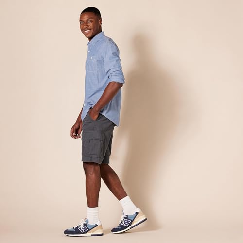 Image of Amazon Essentials Men's 10 inch Classic-Fit Cotton Cargo Shorts with Pockets, Zip Fly, Button Waist (Available in Big & Tall)