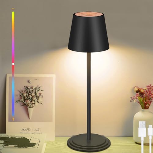 Lámpara de mesa LED, luz táctil inalámbrica recargable, regulable con 3 temperaturas de color, impermeable IP54, iluminación interior y exterior alimentada por pilas