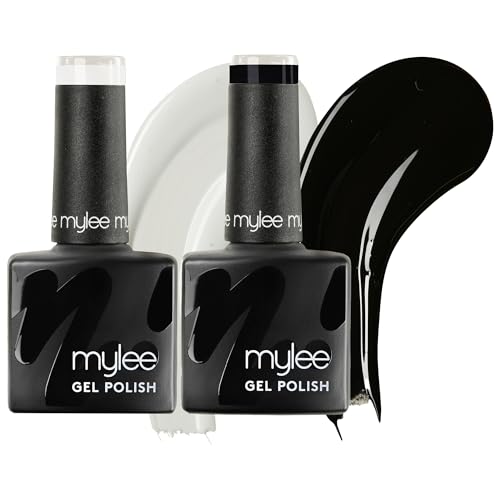 Mylee Gel Nail Polish Black & White Duo 2x8ml [Cruella] - UV/LED Nail Art Manicure Pedicure for Professional Salon & Home Use - Long Lasting & Easy to Apply Vegan & Cruelty Free