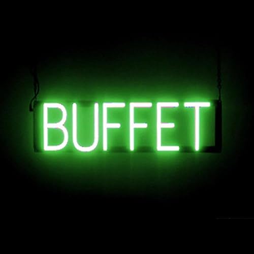 Miniatura 18 de SpellBrite BUFFET Letrero para restaurantes Letreros relacionados con buffet con aspecto de neón, luz LED blanca 22.6 x 6.3 pulgadas Blanco