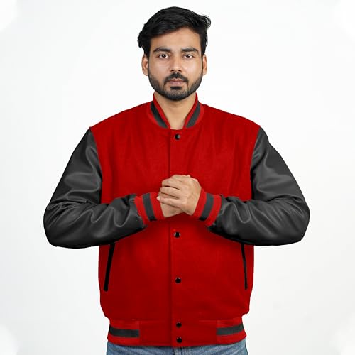 Image of Men's Fashion Varsity Jacket Causal Slim Fit Wool Letterman Baseball Bomber Jackets
