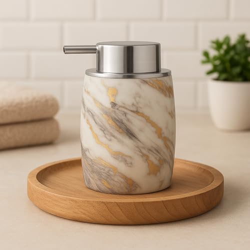 Image of LAGET 300ml Soap Dispenser for Wash Basin - Premium Brown Golden Print | Kitchen and Bathroom Accessories Items | Refillable Liquid Handwash Dispenser Bottle (White Thunder)
