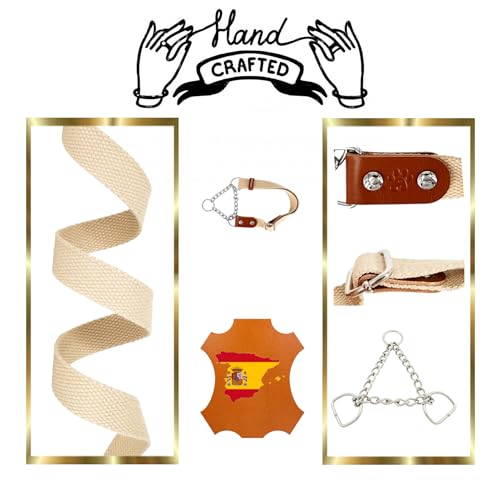 Martingale Zugstopp Halsband für Hunde mit Kette und Leder. Zughalsband für Kleine. M. Beige & Cognac