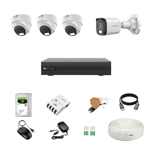 Image of CP Plus illumax 5MP 4 Channel DVR, 5MP 3 Dome & 1 Bullet Cameras [Color Night Vision + Built-in Audio MIC + SMART Dual Light + Motion Detection] + 1 TB HDD + CLOCITE 4 CH SMPS + CCTV Cable + BNC /DC
